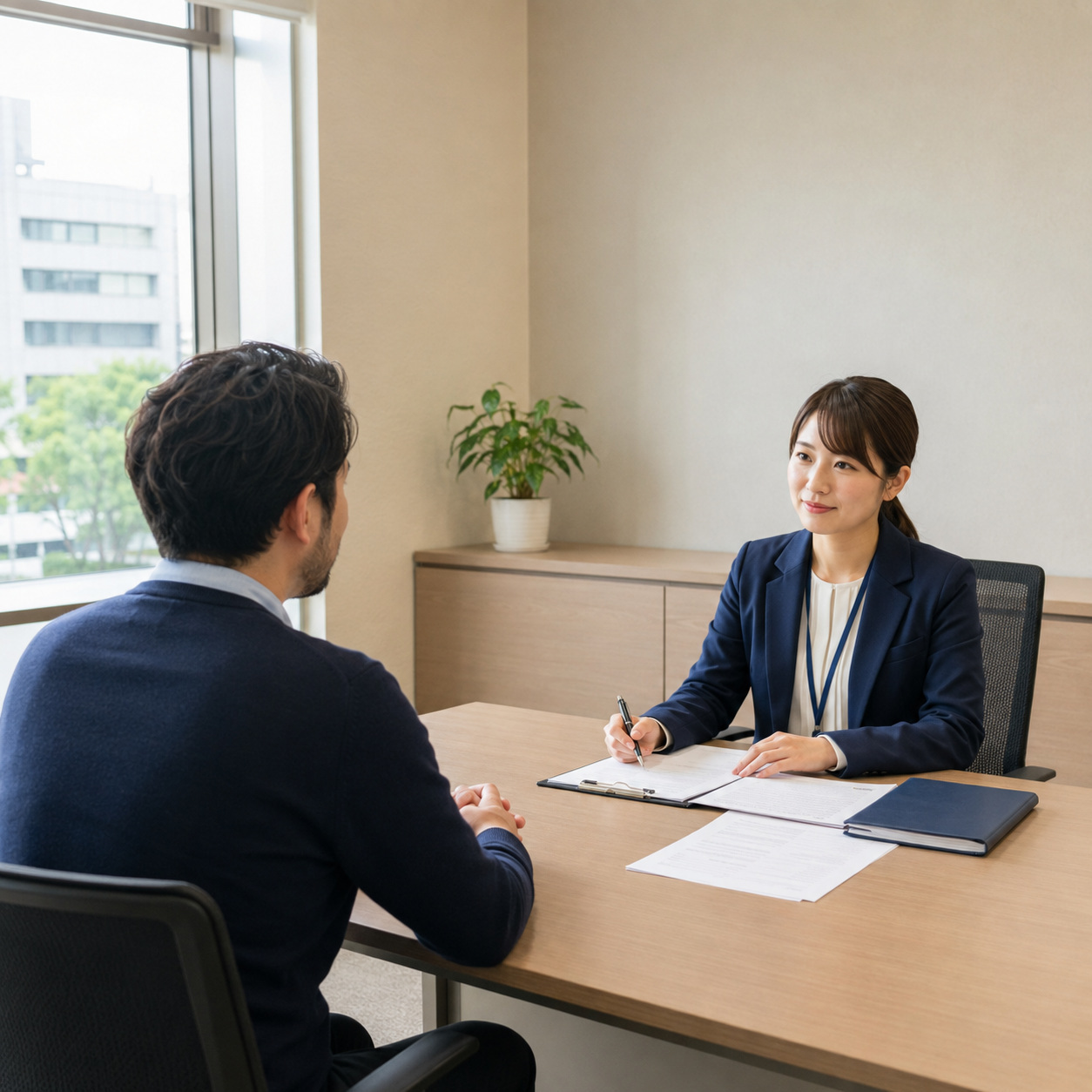 帰化申請について法務局で事前相談する様子