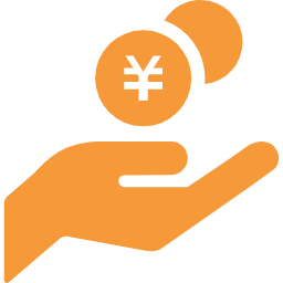 相続手続きを表すオレンジ色の硬貨を支える手のアイコン