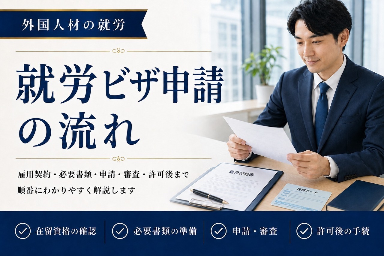 就労ビザ申請の流れを解説する記事のアイキャッチ画像